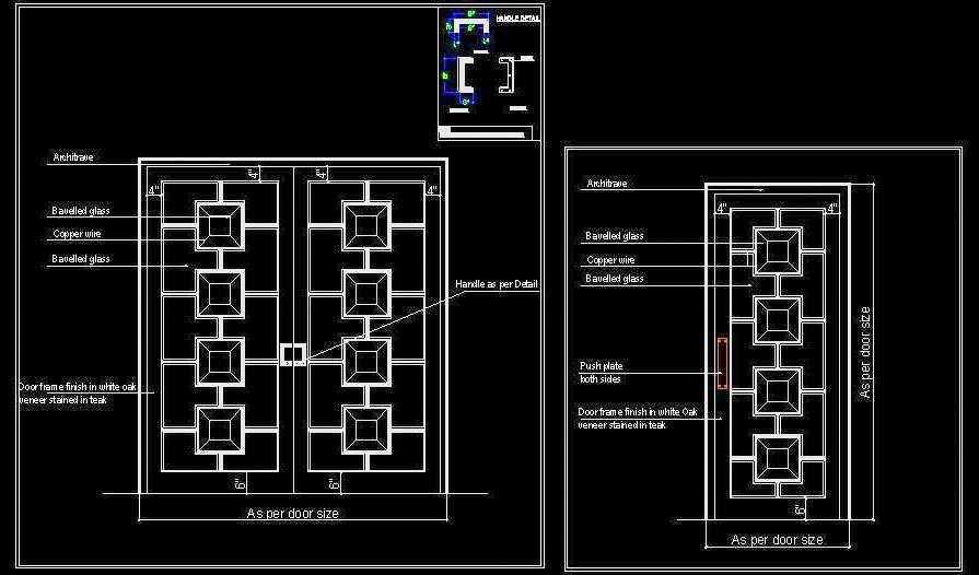 Glass Paneled Door Design Free DWG- Double & Single Shutter